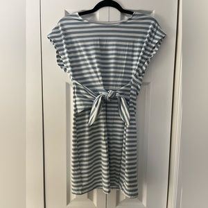 Baby Blue and white strip tie front T-shirt dress